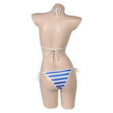 Game Street Fighter Cammy Blue And White Stripes Swimsuit Outfits Cosplay Costume Halloween Carnival Suit